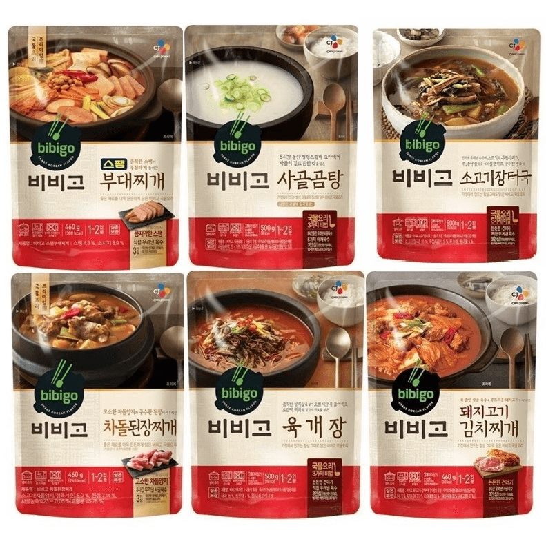 [에이브쇼핑] CJ 비비고 즉석국 6종 (차돌된장 부대찌개 돼지고기김치 소고기장터 사골곰탕 육개장)  500g  1세트