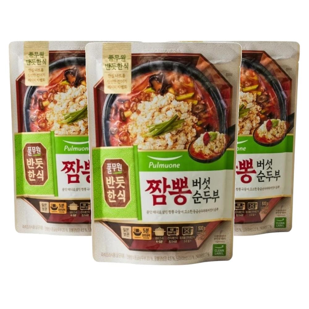 풀무원 간편국 밀키트 자취생 [반듯한식]짬뽕버섯 순두부(실온) 500g 3개
