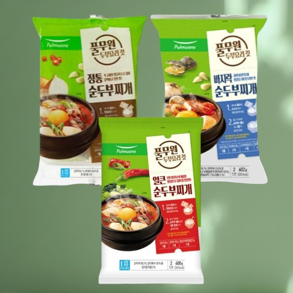 풀무원 간편국 밀키트 자취생 순두부찌개 KIT 3종 정통1+바지락1+얼큰1 600g 3개